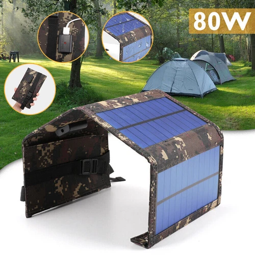 80W USB Solar Panel Folding Power Bank Outdoor Camping Hiking Phone Charger US - Picture 2 of 9