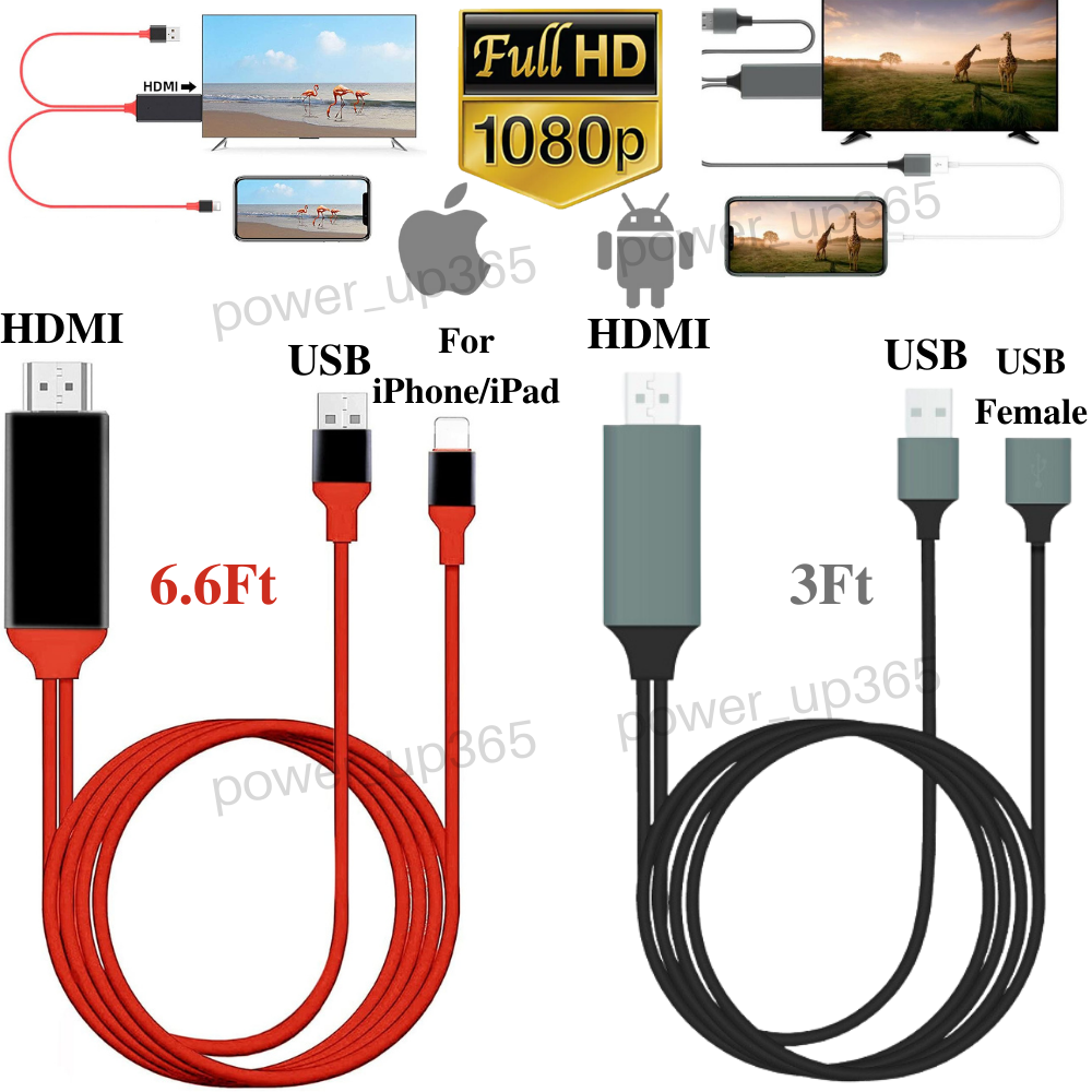 1080P HDMI Mirroring AV Cable TV HDTV Adapter Cord for iPhone iPad
