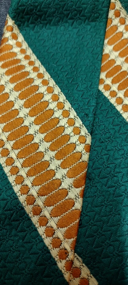 Corbata ancha geométrica vintage bosque verde discoteca años 70 poliéster hombre de negocios Foto 2 de 4