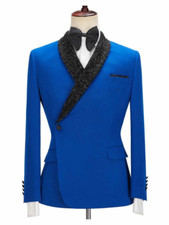 Men's Suit Blue Double Breasted Shawl Lapel Party Groom Tuxedo Wedding Custom