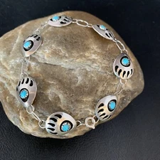 Southwestern Shadow Box BearPaw Link Bracelet Navajo Sterling Silver 8" 13618