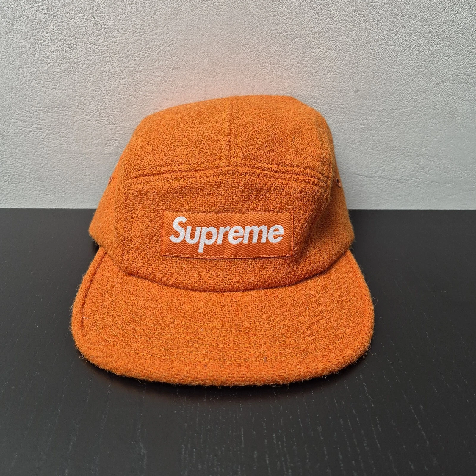 Casquette de camp orange Supreme x Harris tweed laine neuve avec étiquettes FW17