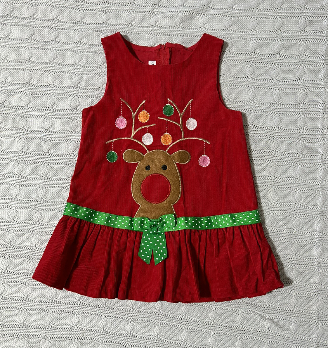 Allison Ann Christmas Reindeer Girls Baby Dress Corduroy Red Green 18 Months  | eBay
