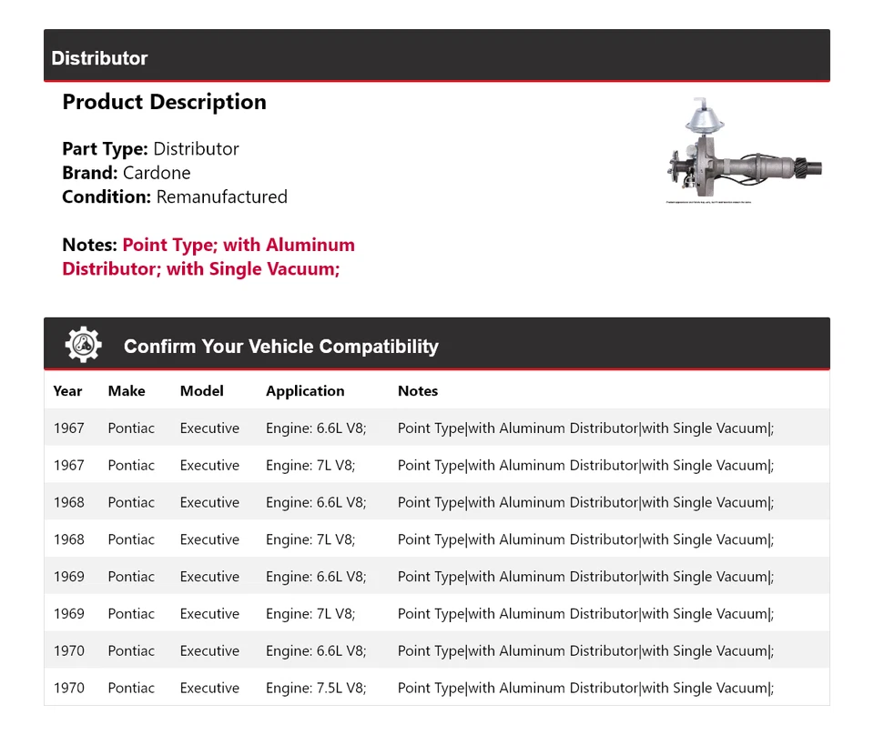 Pontiac Executive Distributor Cardone 1968 1969 1967-1970 Foto 2 de 4