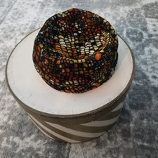 Vintage Velour Hat, Multicolor Lined W Gold Satin