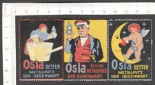 Alemania Vintage OSLA Metal Pulido Publicidad Cartel Sellos Tira de 3