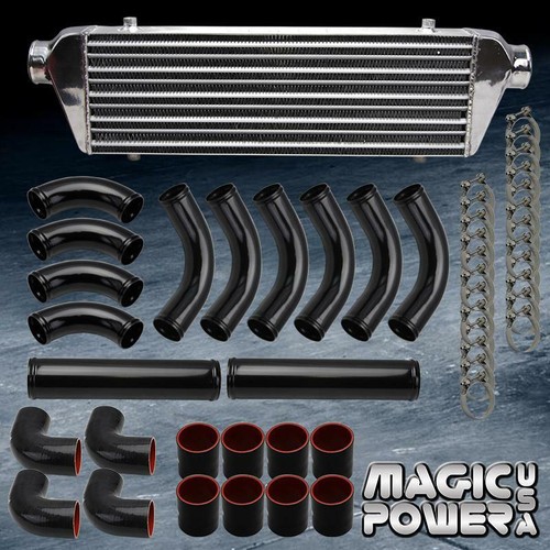12 PIECES 2.5" ALUMINUM CHROME INTERCOOLER BLACK PIPE PIPING KIT BLACK