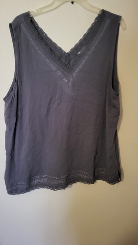 Cato Gray Crinkle Cami 18 20 W Lace Accent Sparkle Neck Butterfly Sleeveless 30L - Picture 23 of 23