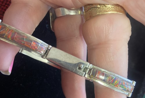 Vintage Red Fiery Channel Set Black Opal Bracelet Sterling 7" Stunning - Picture 11 of 13
