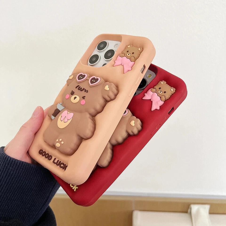 Luxury Lovely 3D Cute Bear Bow Stand Cover Case For 11 12 13 14 15 16 Pro Max - Image 4 of 4