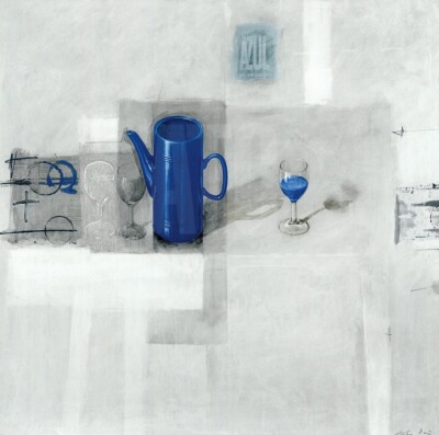 32W''x32H'' JARRA AZUL by ANTONI DURA - BLUE WINE GLASS KITCHEN STILL LIFE CANVAS