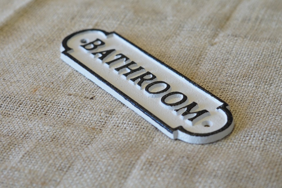 CAST IRON BATHROOM Sign Style Cast Iron Door Restroom Lavatory Black