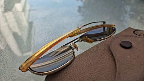 American Optical AO Sunglasses 5 1/2 Gold USA Pilot Aviator Vintage Glass Lenses - Picture 11 of 11