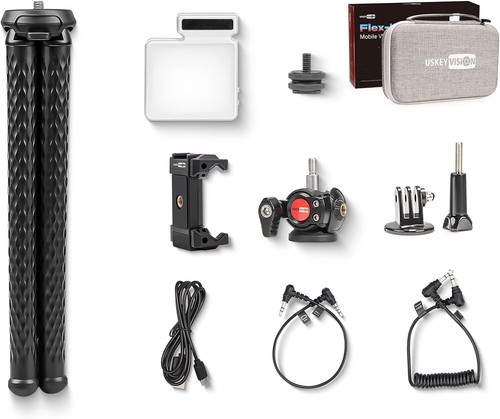 USKEYVISION Flex-K4 Vlog Kit + Microfono Integrato Luce Led Treppiede Flessibile Vlogger - Foto 2 di 9