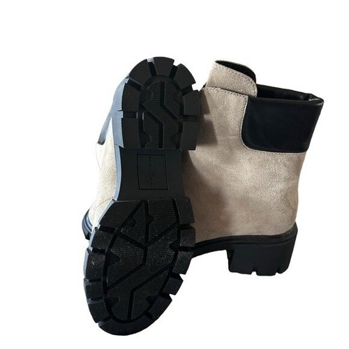 NEW ME TOO Sydnie Faux Suede / Leather Trim Boot Y2K Taupe SZ-9.5 Biker Modern - Picture 7 of 7
