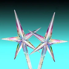 2 Large Clear Iridescent Aurora Stars Vintage Ceramic Christmas Trees 2.5" Wide