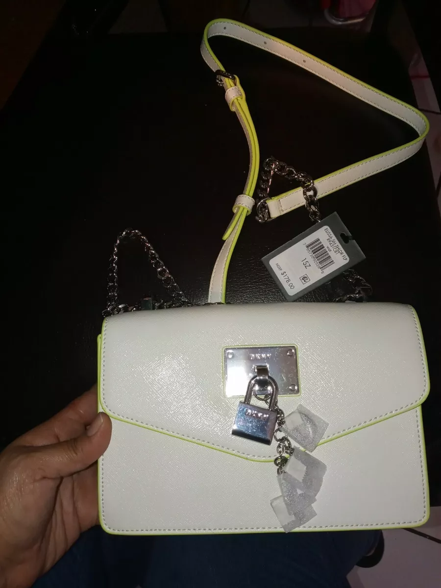 DKNY Elissa small Shoulder Flap Bag Leather silver Chain Crossbody