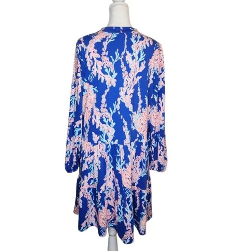 NEW Lilly Pulitzer Traci Long Sleeve Tiered Dress Borealis Blue Swim On Over M - Picture 3 of 8