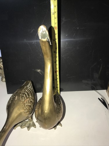 VINTAGE SOLID BRASS GOOSE SWAN DUCK FIGURES WEBBED FEET 9" Tall - Picture 6 of 12