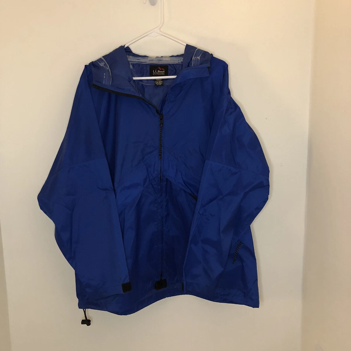LL Bean Vintage Men s M Medium Blue purple Hooded Nylon Shell Rain Jacket Long