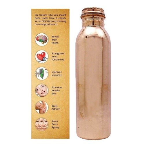 Botella de agua de cobre con vidrio para la salud Ayurveda beneficios prueba pura fugas yoga - Imagen 2 de 9