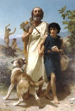 Oil painting Bouguereau - Homere et son Guide - Homer and his Guide with dog 36"