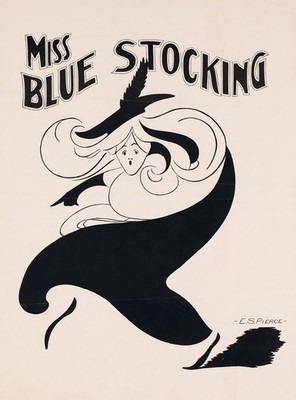 15974.Wall Decor Poster.Interior Art.Miss Blue Stocking Nouveau B&W Theatrical