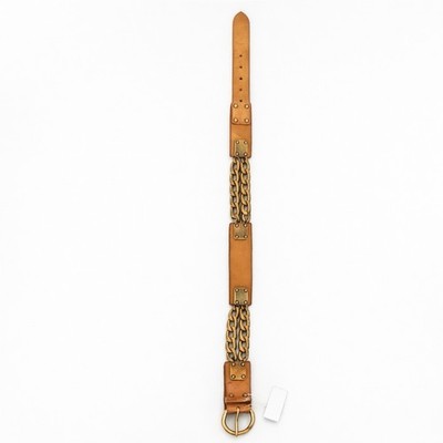Linea Pelle Cognac Leather & Antique Brass Double Chain Waist Belt