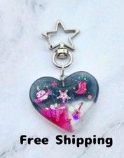 Handmade Resin Flower Keychain Pink Blue White Glitter Floral Charm Kawaii Gift