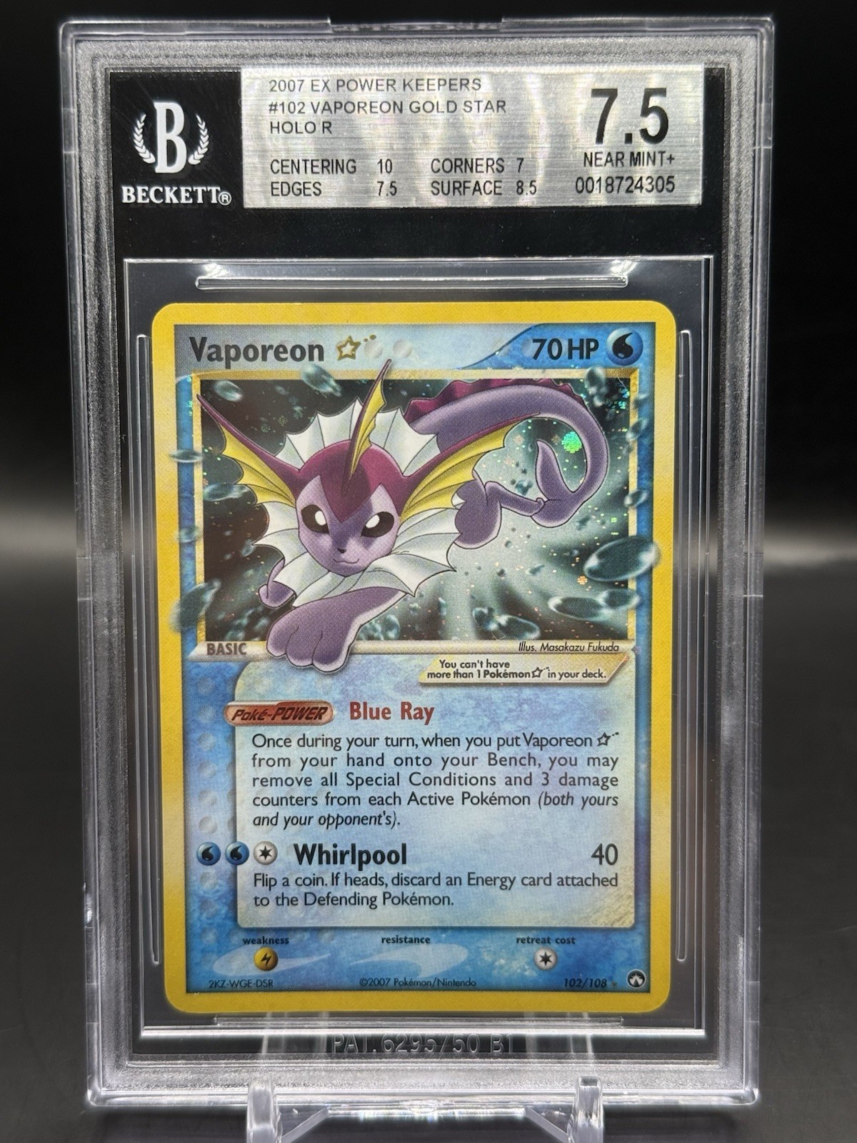 Pokemon Vaporeon Gold Star EX Power Keepers Holo Ultra Rare 102/108 BGS 7.5