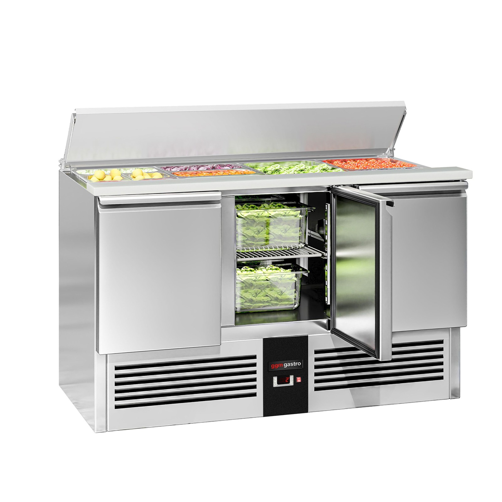 GGM Gastro Saladette PREMIUM - 1368mm - 3 Türen - mit Einlass für 4x GN 1/1 &