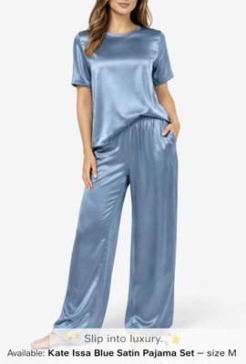 Kate Issa Luxurious Blue Satin Pajama Set - Size M