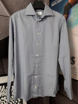 Eton Slim Fit Dress Shirt Mens 15.75 40 Blue White Geometric Cotton