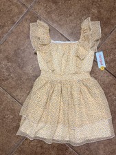Girl  s Cat  Jack Short Sleeve Ruffled Chiffon Dress Yellow Floral S NWT