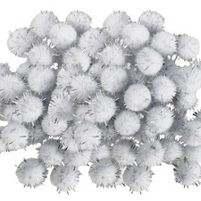 200PCS 0.6 Inch White Glitter Pom Poms Fluffy...