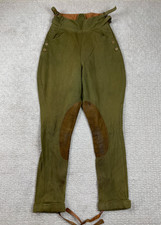 Vintage Jodhpurs Pants Sz 22x32 Green Riding Breeches Leather Military 20s 30s 