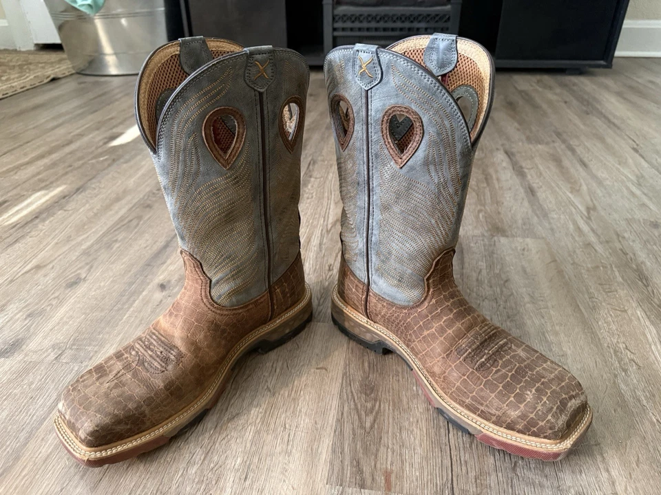 TWISTED X MENS BROWN CAIMAN AND GRAY CELL STRETCH SQUARE COMPOSITE TOE WORK BOOT - Image 2 of 4