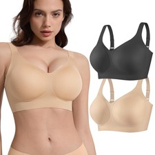 Wireless Jelly Bra for Women 2 Pack Plus Size Supportive Comfort Bra with Fix...
