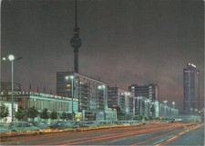 Berlin DDR Karl-Marx-Allee Night View Postcard UNP 4x6