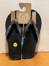 Reef Women's Cushion Court Flip Flops Black Sassy Size 9 Black & Silver with tag