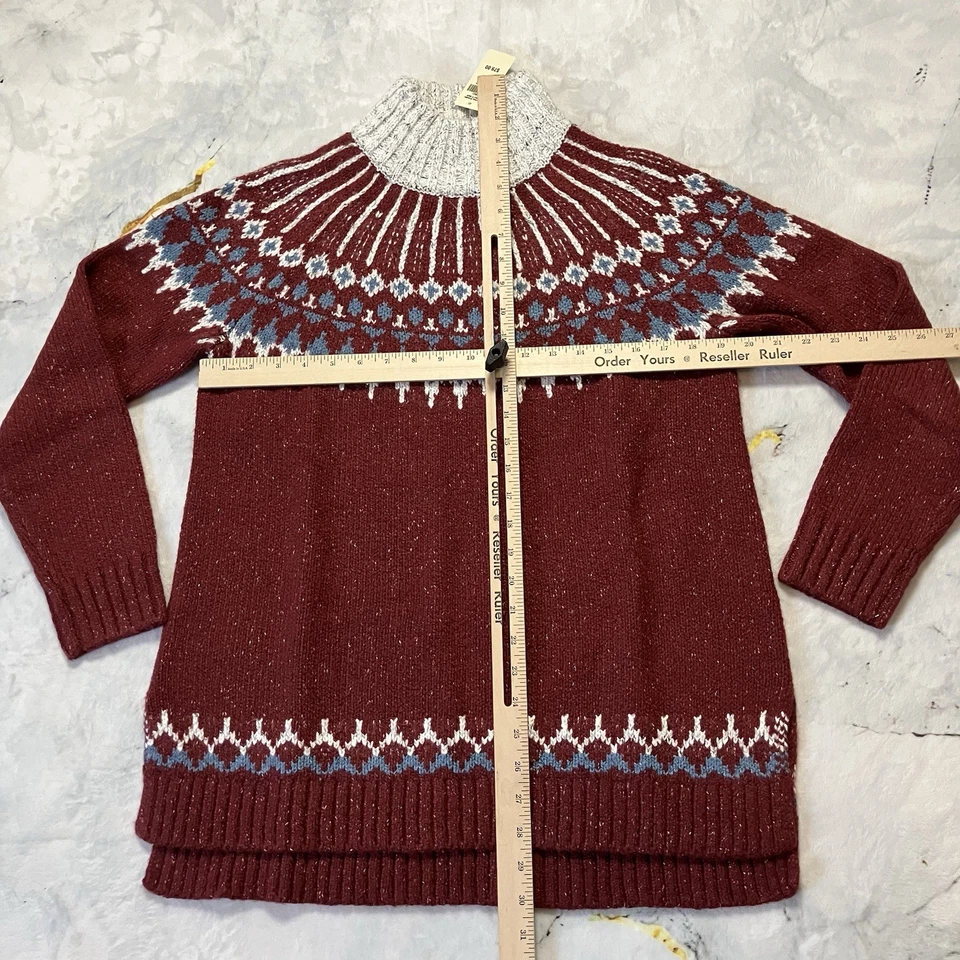 Suéter LL Bean Mujer Talla M Rojo Isla Justa Nórdico Cuello Simulado Firma Foto 2 de 4