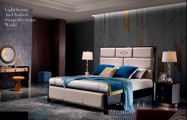 Designer Schlafzimmer MöBel 5Tlg Komplett Set Bett Nachttisch Schminktisch Leder-image