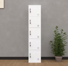 White Metal 5 Door Locker Tall Storage Cabinet Gym School Staff Office