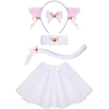 Neer 5 Pcs Halloween Cat Set Cat Ears Headband Tail Bow Tie Tutu Skirt for Kitty