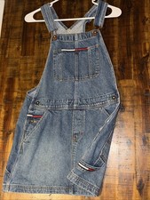 Tommy Girl Denim Bib Overalls Shorts Womens Sz M Carpenter Hilfiger Blue