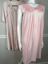 Vtg shadowlineNightgown Robe Peignoir 2 PC Set Nylon Pink USA Sz small