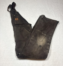 Carhartt R27 DKB Dark Brown Insulated Double Knee Bib Overalls 38x32 Thrashed