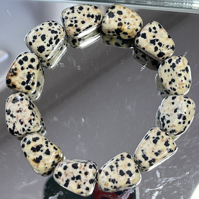 Dalmatiner Jaspis Jasper Armband Stretcharmband Edelstein Kristall 12mm stylisch