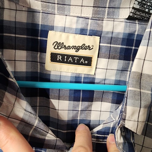 Wrangler Riata Shirt White And Blue Plaid Men's Big And Tall XLT - Picture 6 of 10
