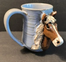 Thorson 3D Horse Face Mug Blue  1989 Hand Thrown 5"  SIGNED